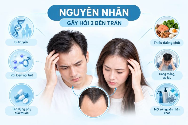 nguyên nhân gây hói 2 bên trán 