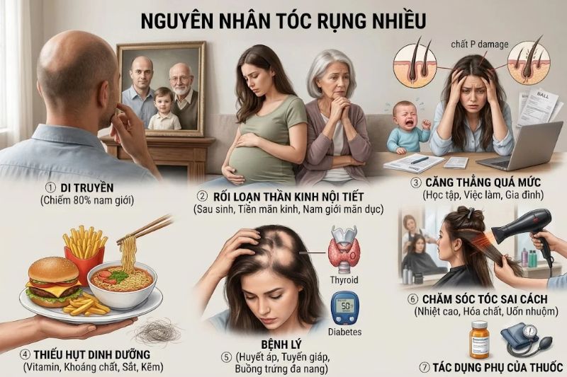 nguyên nhân tóc rụng nhiều 