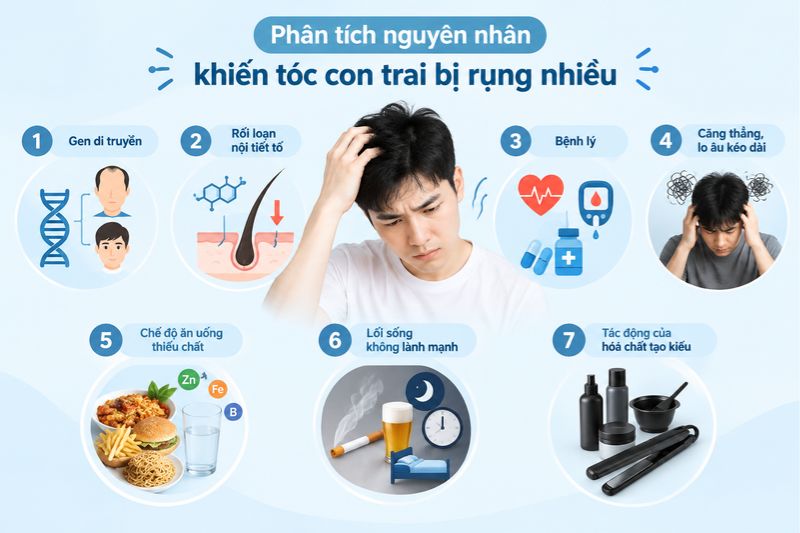 phân tích nguyên nhân khiến tóc con trai rụng nhiều